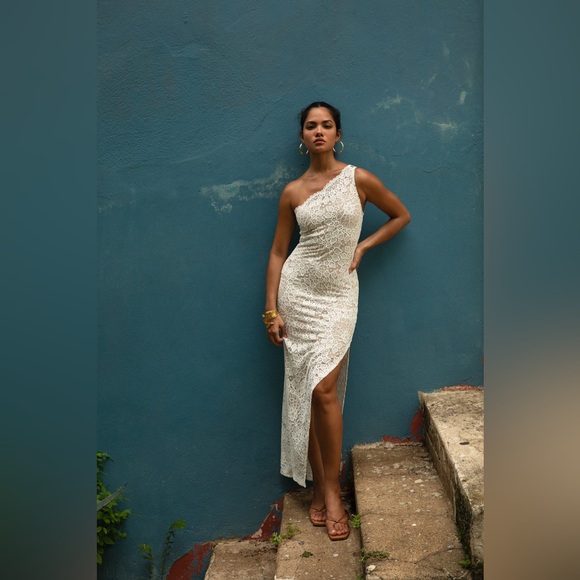 Nightcap Dresses & Skirts - Nightcap Free People “Lotus” Black Tan Lace One-Shoulder Maxi Dress Gown XS S L